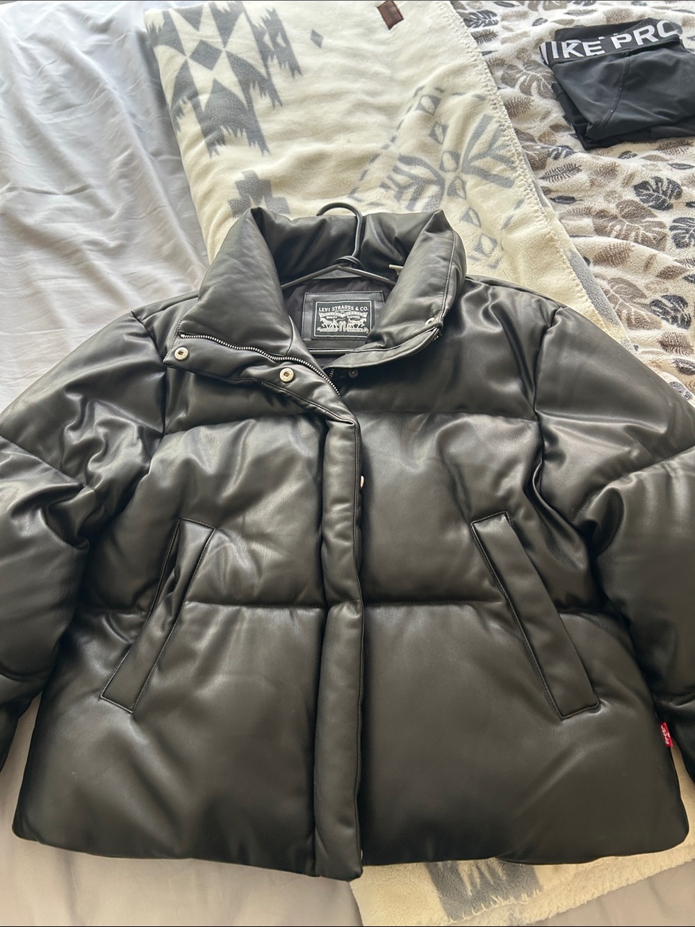 Levi's Black Faux Leather Puffer Jacket - Women's